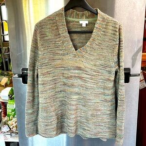 J.Jill women’s size medium, long sleeve V-neck sweater, multicolor, cotton blend